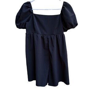 SHEIN Black Puff Sleeve Romper Square Neck Smocked Back Babydoll Size L 8/10